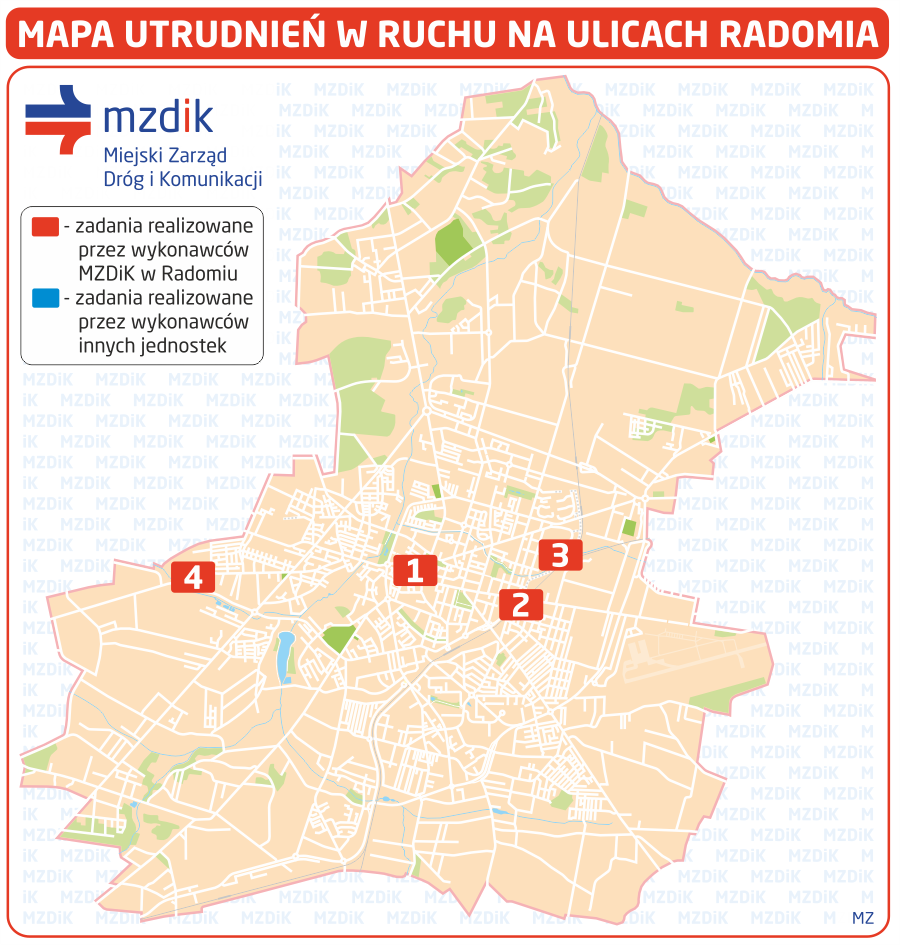 Mapa utrudnień w ruchu na ulicach Radomia