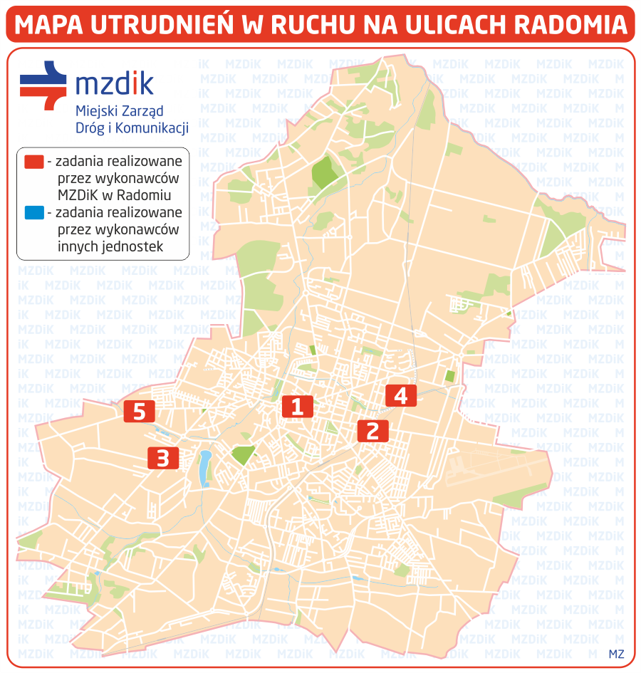 Mapa utrudnień w ruchu na ulicach Radomia