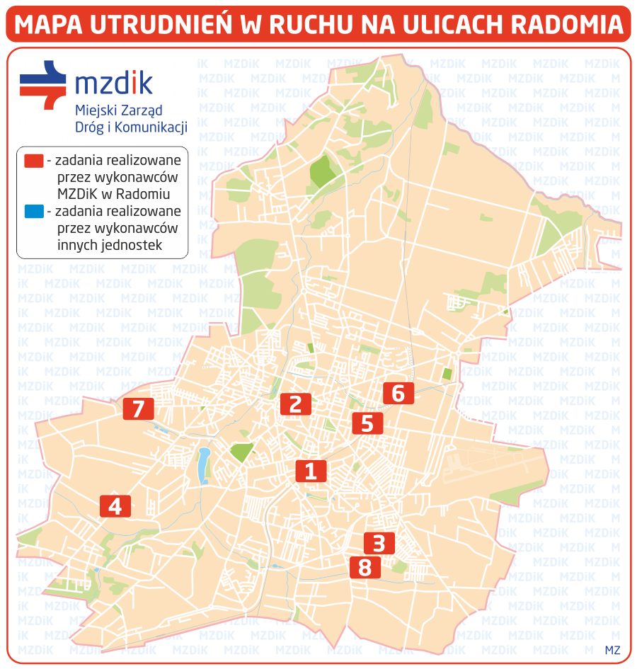 Mapa utrudnień w ruchu na ulicach Radomia
