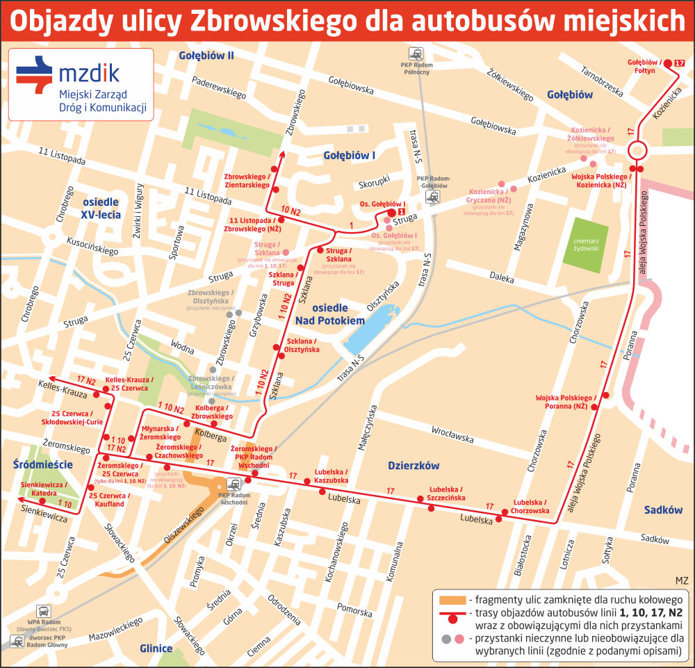 Objazdy ulicy Zbrowskiego dla autobusów miejskich